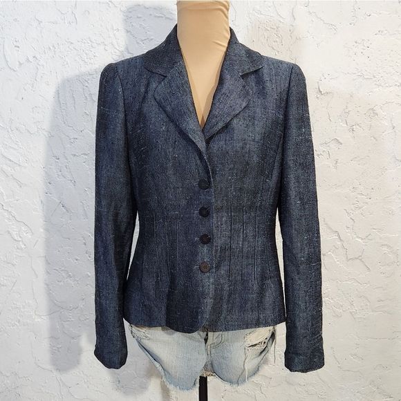 NINA MCLEMORE blue 100% textured silk blazer jacket size 6 - Picture 2 of 14